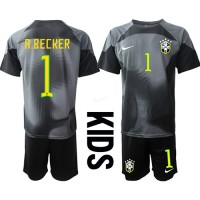 Dětský Fotbalový dres Brazílie Alisson Becker #1 Brankářské MS 2022 Domácí Krátký Rukáv (+ trenýrky)